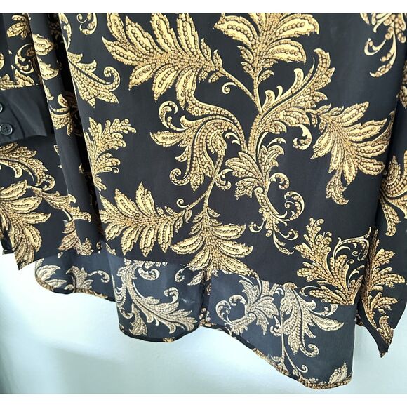 Catherines 2XWP (22/24WP) Black & Gold Print Blouse Hi-Lo w/ Convertible Sleeves - Picture 6 of 10